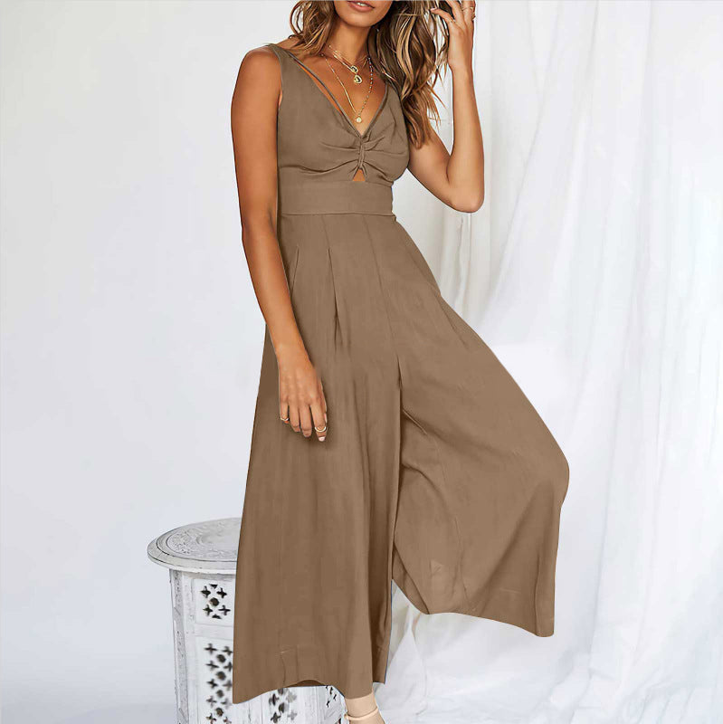 Jumpsuits mit V-Ausschnitt und weitem Beinausschnitt