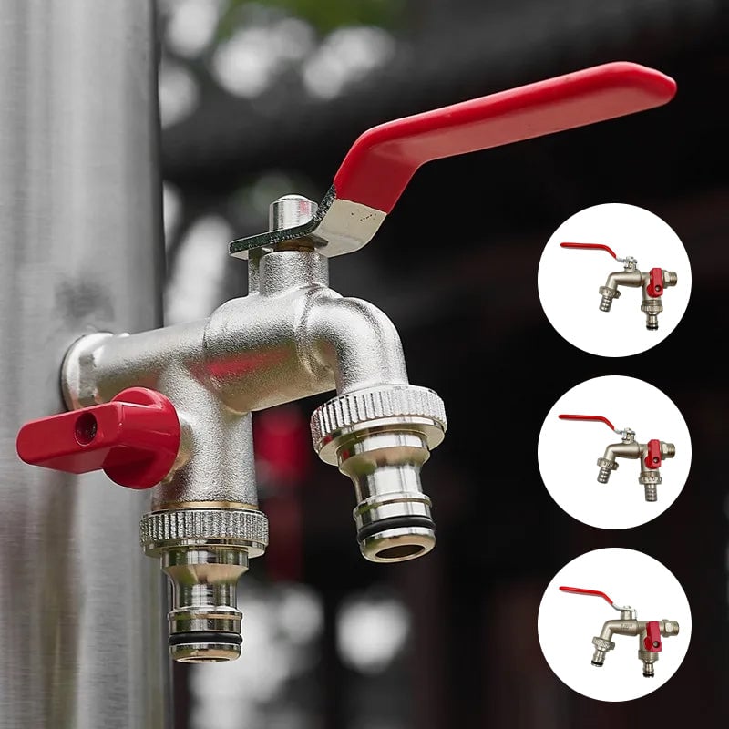 Wasserhahn mit zwei Auslässen aus Zinklegierung für die Gartenarbeit