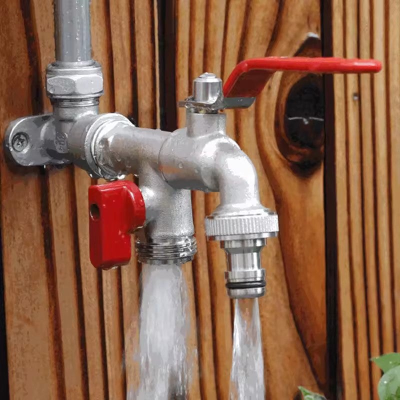 Wasserhahn mit zwei Auslässen aus Zinklegierung für die Gartenarbeit