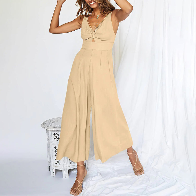 Jumpsuits mit V-Ausschnitt und weitem Beinausschnitt