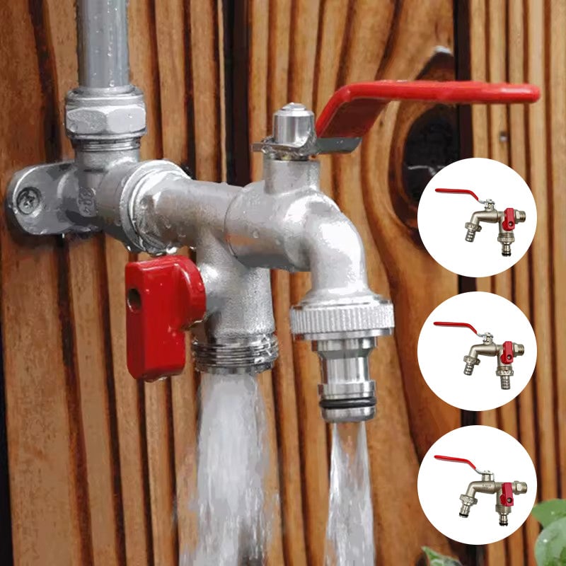 Wasserhahn mit zwei Auslässen aus Zinklegierung für die Gartenarbeit