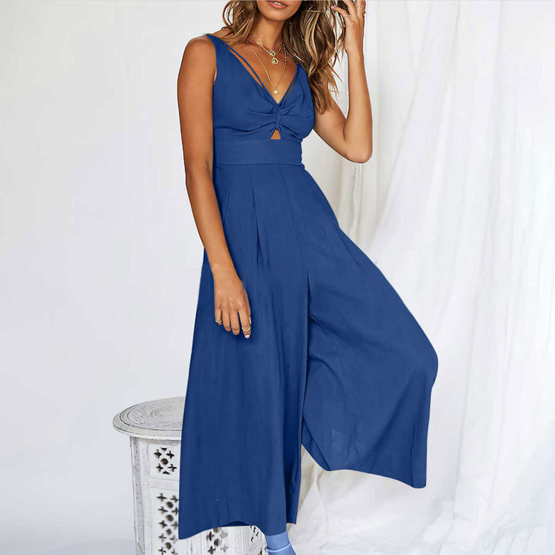 Jumpsuits mit V-Ausschnitt und weitem Beinausschnitt