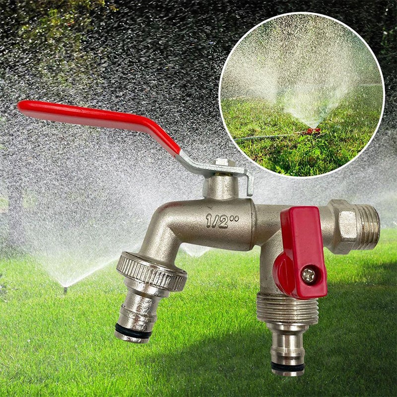 Wasserhahn mit zwei Auslässen aus Zinklegierung für die Gartenarbeit