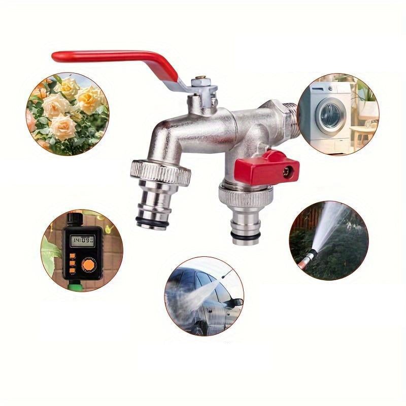 Wasserhahn mit zwei Auslässen aus Zinklegierung für die Gartenarbeit
