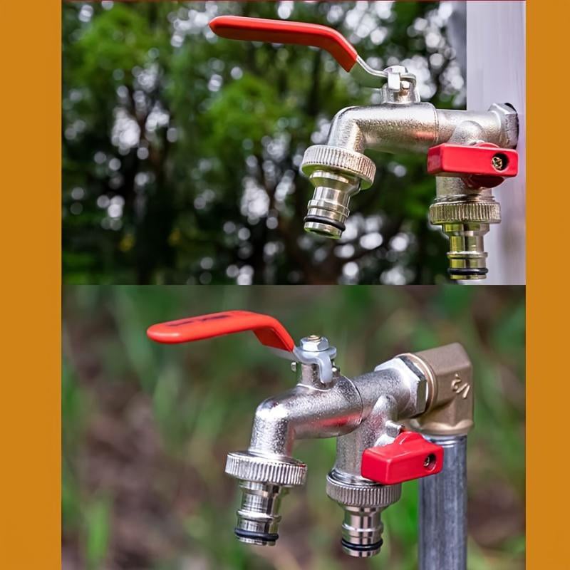 Wasserhahn mit zwei Auslässen aus Zinklegierung für die Gartenarbeit