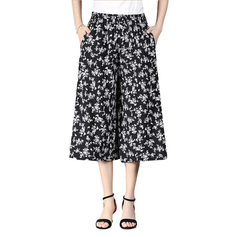 Damen-Culottes mit hoher, elastischer Taille und plissiertem, weitem Bein