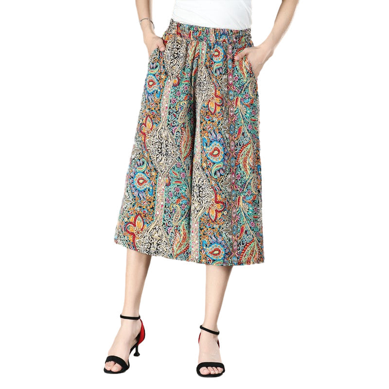 Damen-Culottes mit hoher, elastischer Taille und plissiertem, weitem Bein