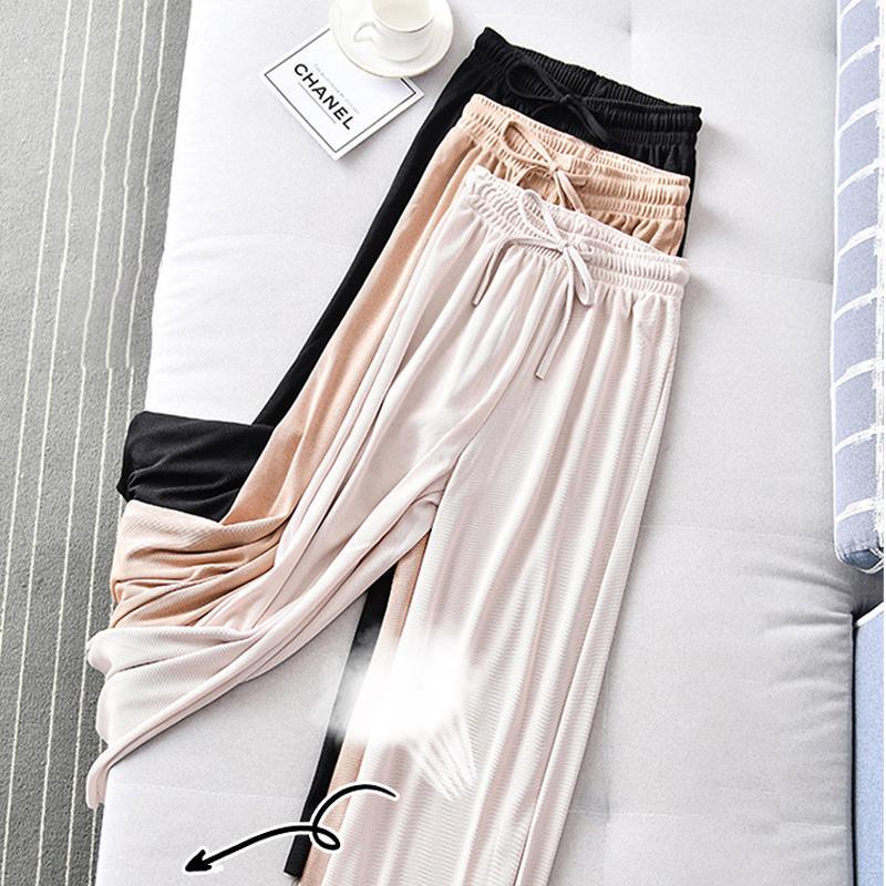 Damenhose mit hoher Taille Ice Silk Wide Leg