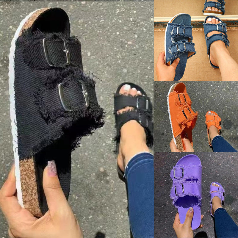 Sommerliche Einfarbige Sandalen Mit Schnalle