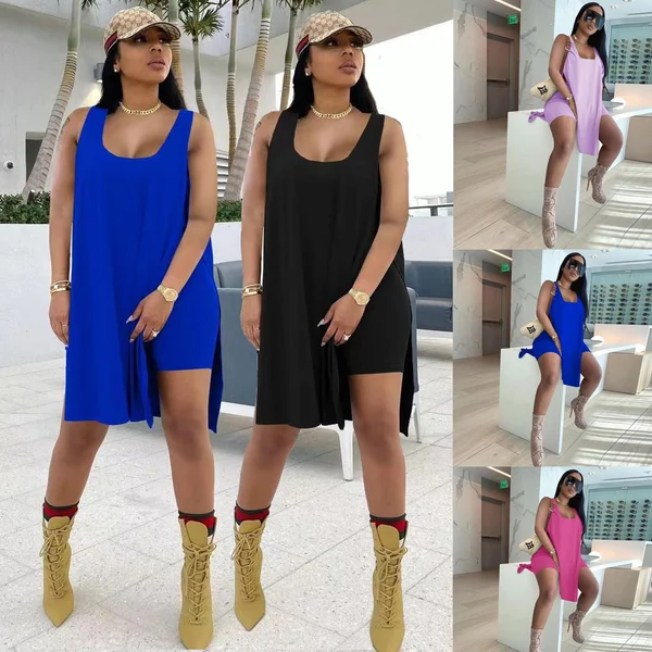 Ärmellosem Kleid mit U-Ausschnitt und Shorts