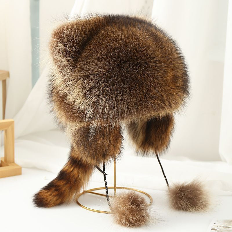 Cute faux fur raccoon tail parent-child plush hat