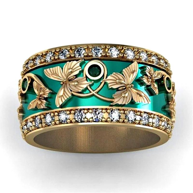 Grüner Schmetterling Ring aus Zirkon mit Intarsien