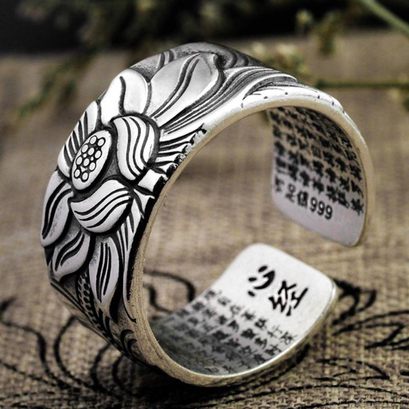 Silber schwarzer Lotus offener Ring