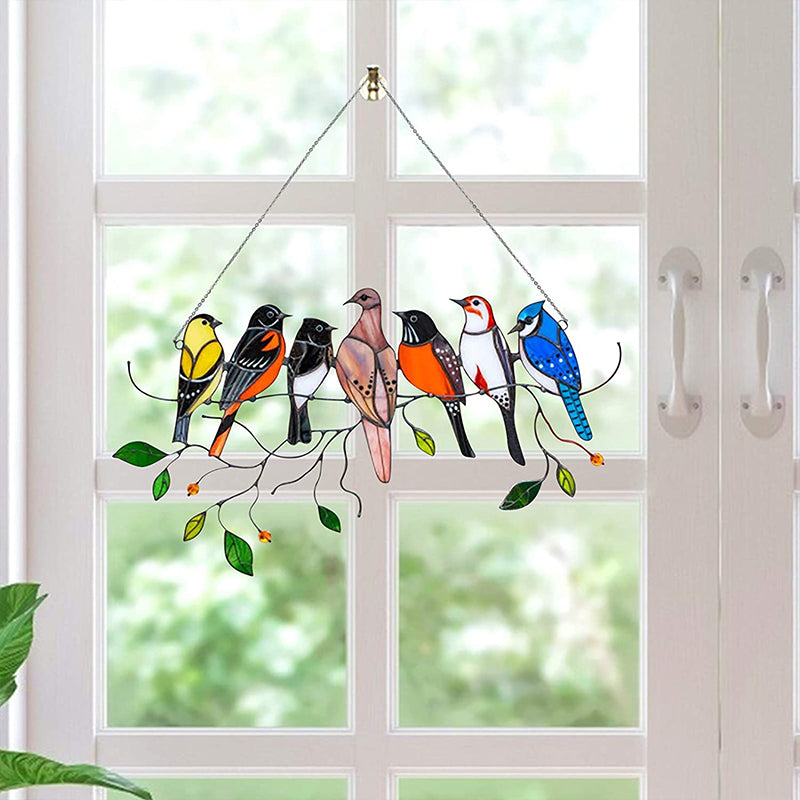 Vögel Glasmalerei Fensterbehänge🎁Muttertag Absatzförderung🐦