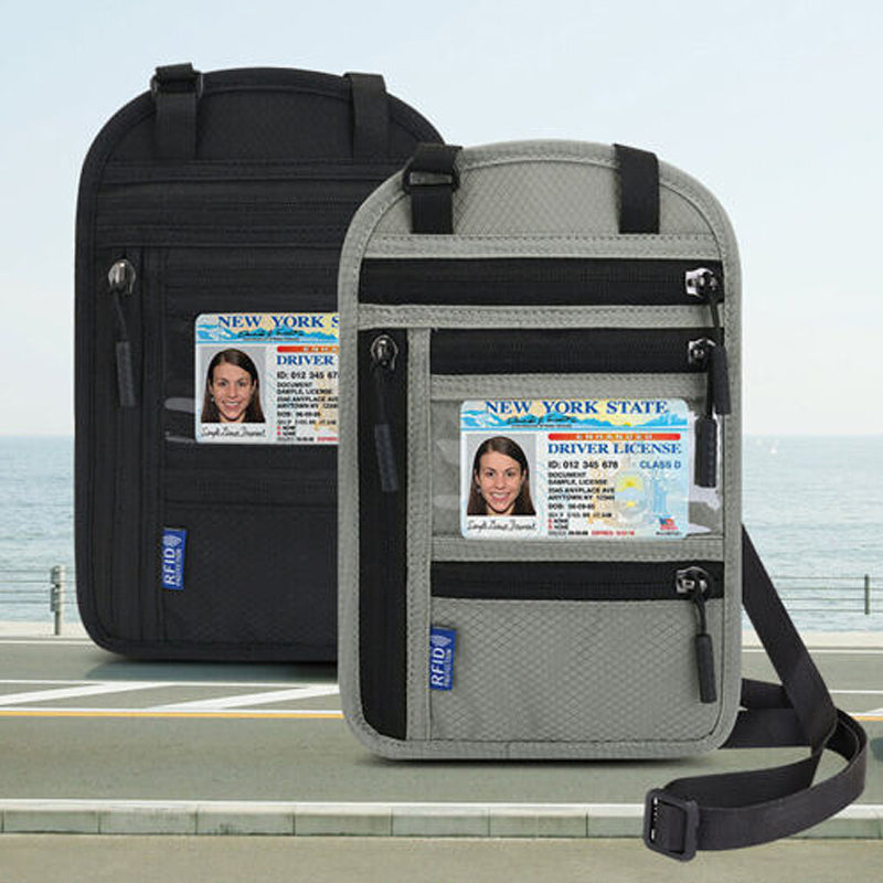 Reisehalstasche mit RFID-blockierendem Reisepasshalter
