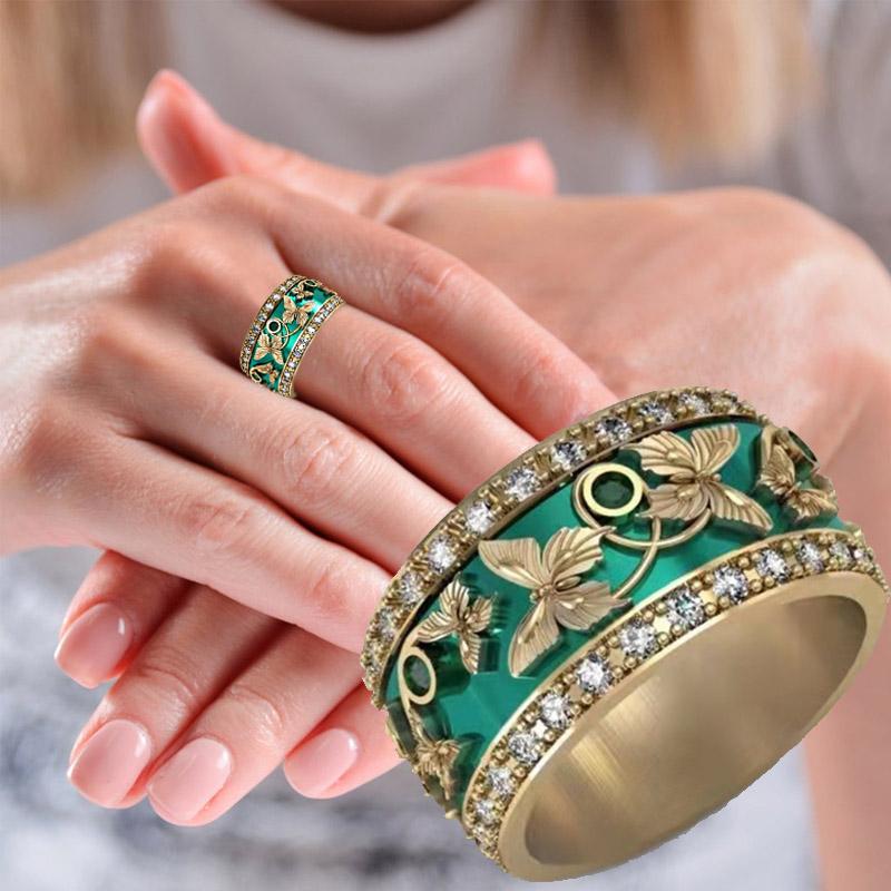 Grüner Schmetterling Ring aus Zirkon mit Intarsien