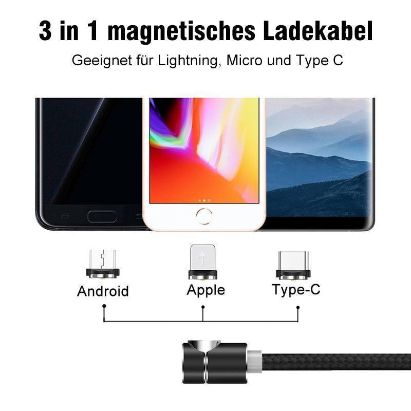 Bequee 3 in 1 magnetisches Ladekabel für Lightning, Micro und Type C, 2m - hallohaus