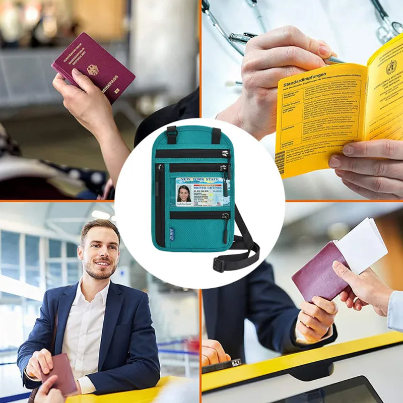 Reisehalstasche mit RFID-blockierendem Reisepasshalter
