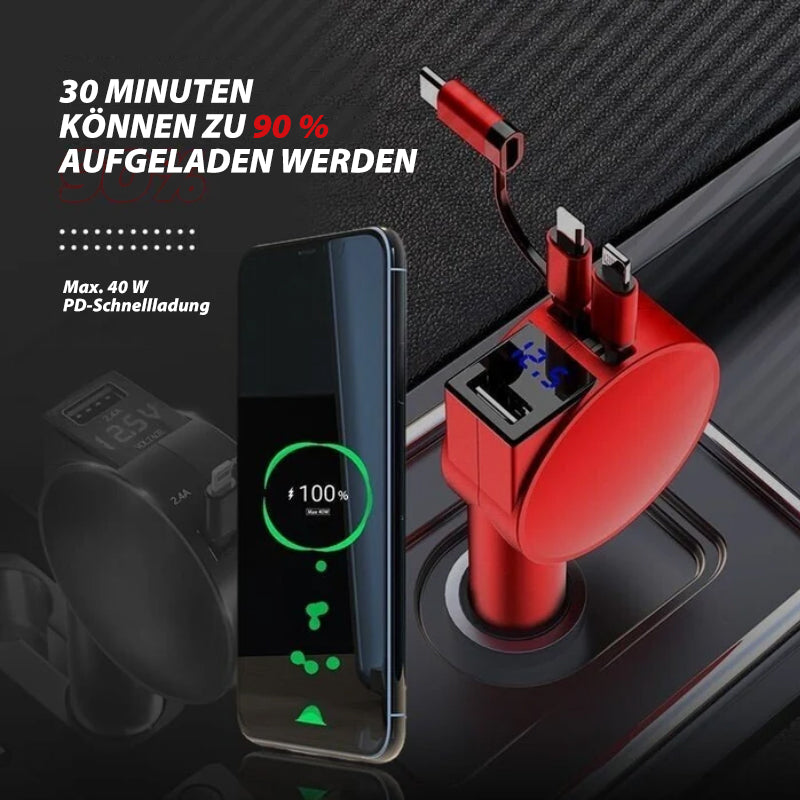 3-in-1 einziehbarer Schnelllade Autoadapter