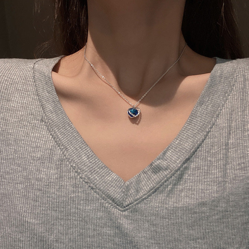 Blaue ozean herzförmige halskette