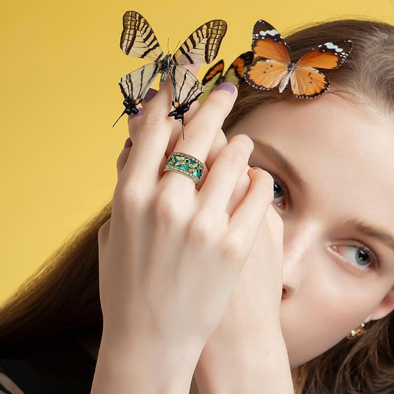 Grüner Schmetterling Ring aus Zirkon mit Intarsien