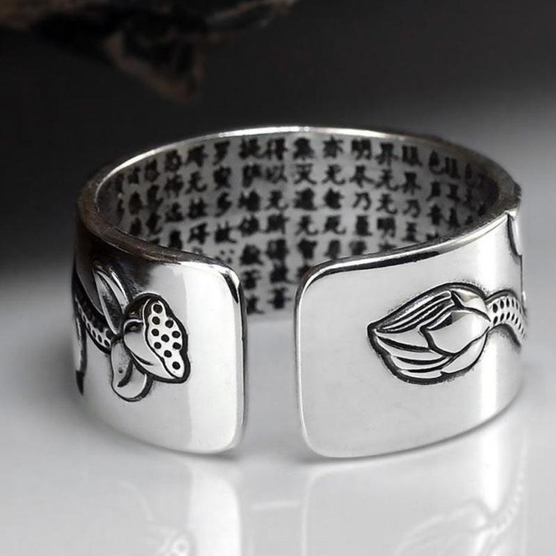 Silber schwarzer Lotus offener Ring