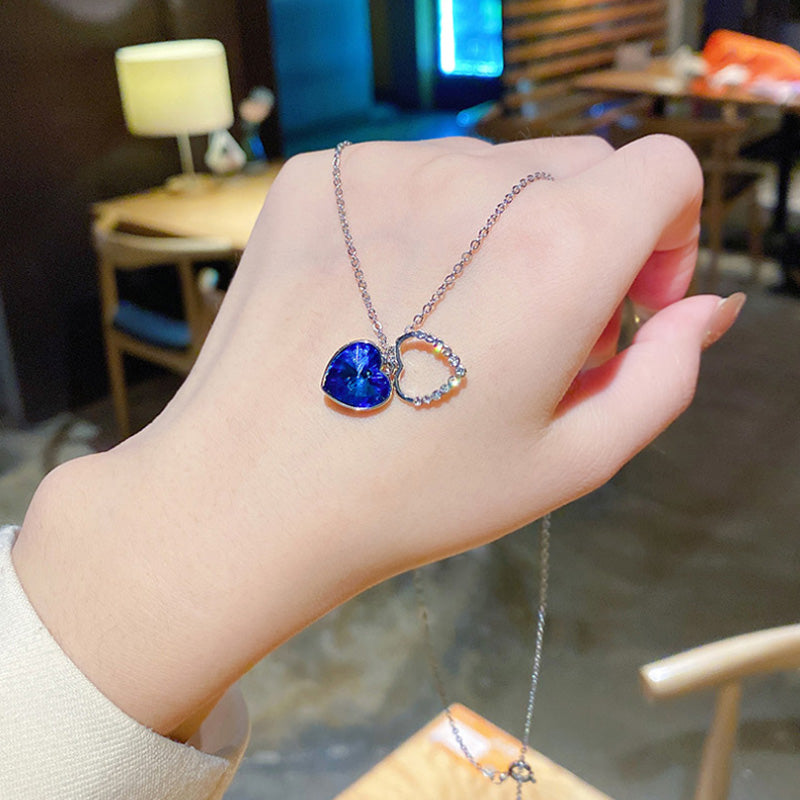 Blaue ozean herzförmige halskette