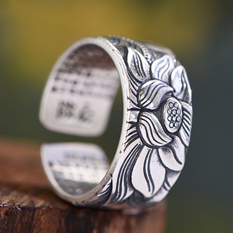 Silber schwarzer Lotus offener Ring