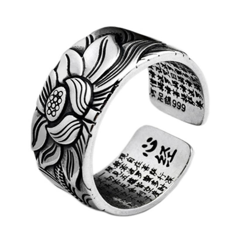 Silber schwarzer Lotus offener Ring