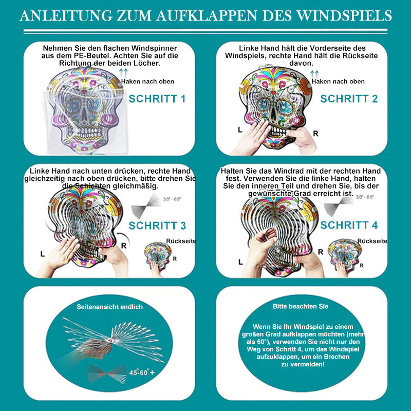 Metall-Windspiel 3D-Schädel-Ornament