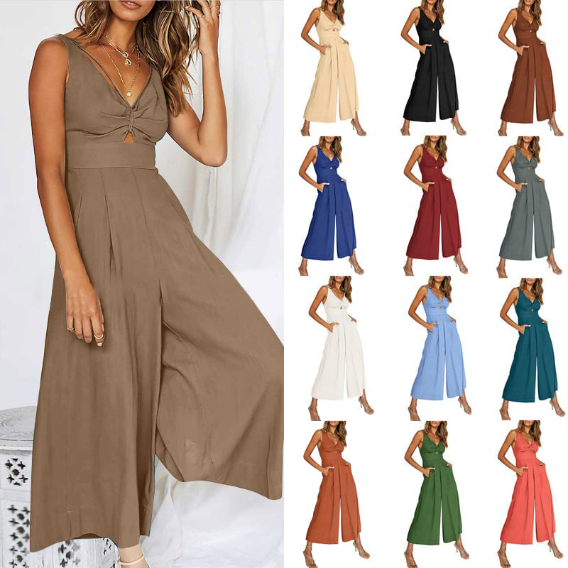 Jumpsuits mit V-Ausschnitt und weitem Beinausschnitt