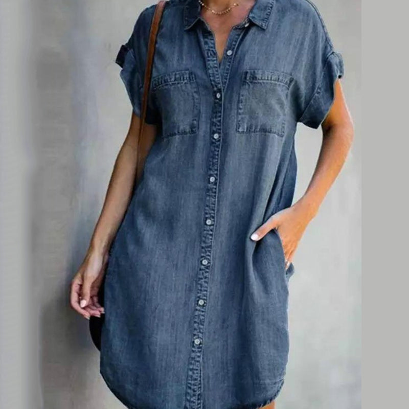 Lässiges Kurzarm Denim Kleid